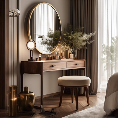 轻奢梳妆台玻璃卧室现代简约2023年新款主卧ins小户型岩板化妆桌