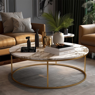 意式岩板沙发边几轻奢椭圆形铁艺小茶几轻奢大理石电视柜组合