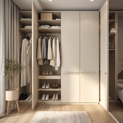 奶油风大衣柜家用卧室实木小户型现代简约轻奢玻璃门极简定制网红