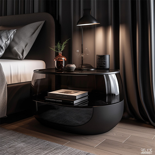 Minimalist saddle leather bedside table, modern household small unit multi-functional solid wood thr