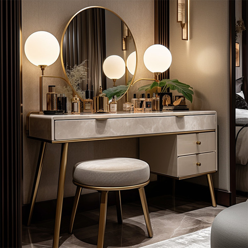 Luxury Dressing Table, Modern and Simple Bedroom, 2023 New Cream Style Small Unit Makeup Table, Stor
