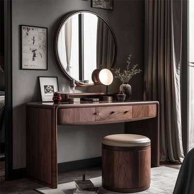 轻奢梳妆台卧室现代简约2023年新款奶油风小户型化妆桌收纳柜一体