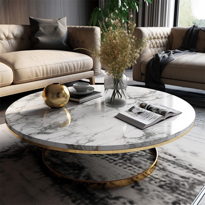 奶油风岩板茶几客厅家用网红小户型现代简约轻奢大理石电视柜组合